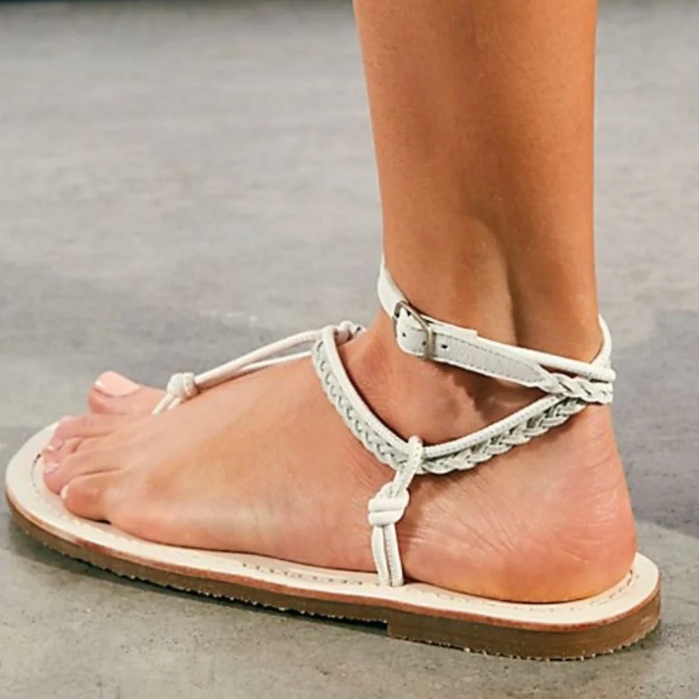 Free People Caroline Cali White Leather Boho Strappy Sandal NWT